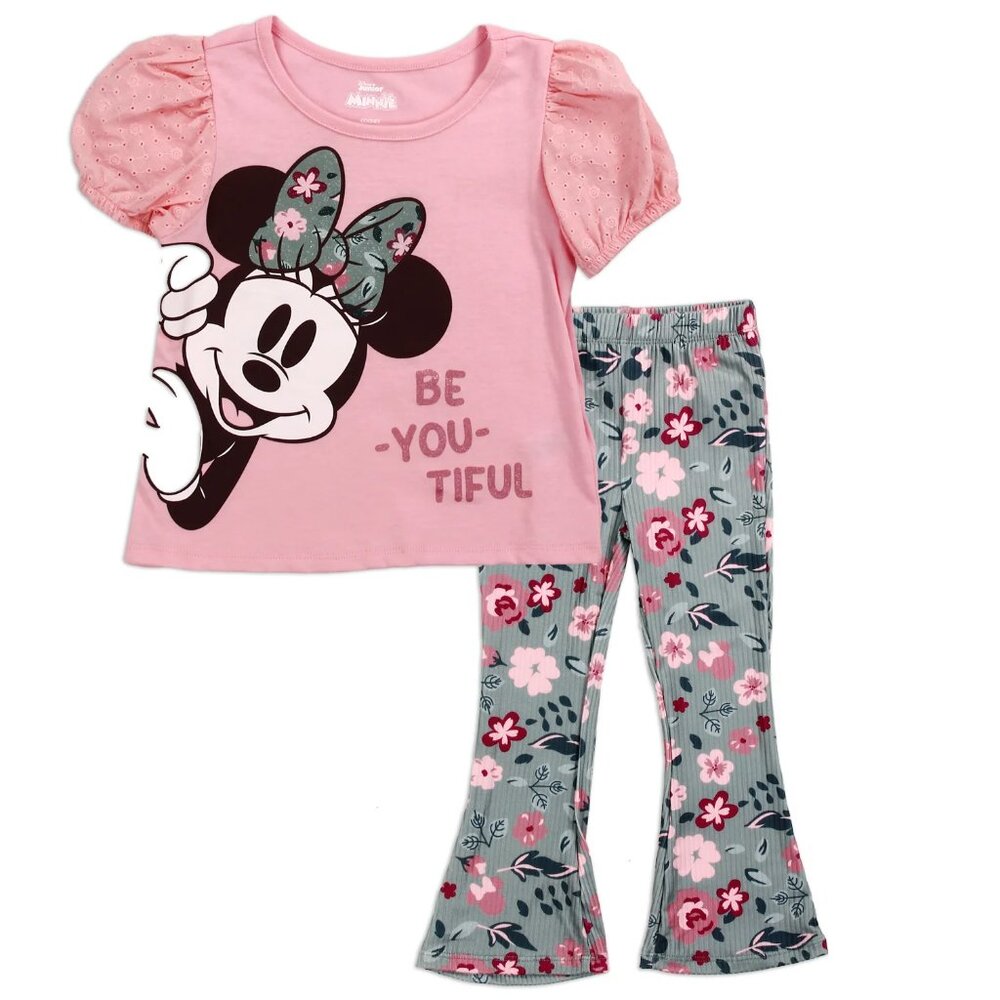 Disney Minnie Mouse Toddler Girls 2 Pc Legging Set Cotton Top Bow Outfit 3T